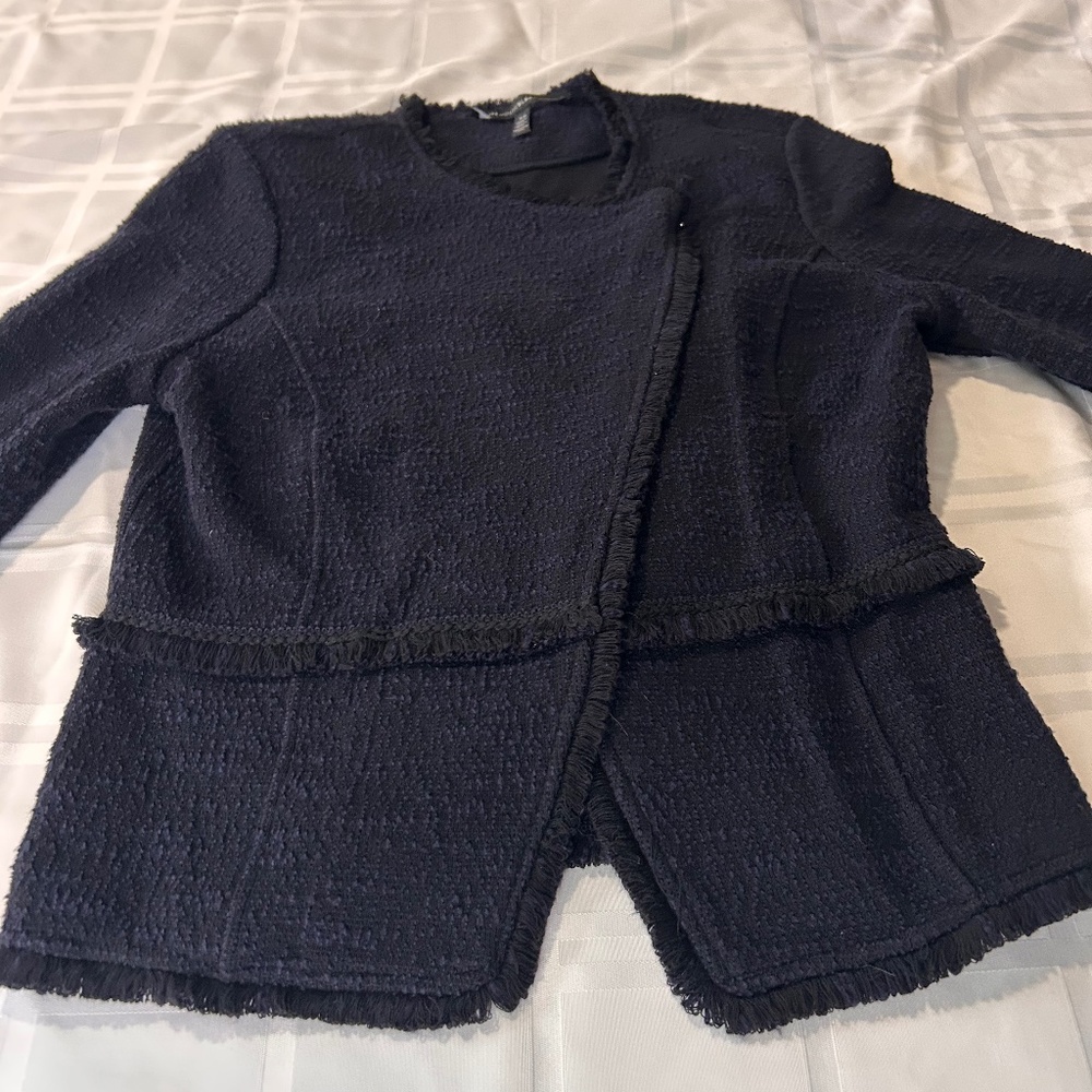 White House Black Market Asymmetrical Tweed Sweater Moto Jacket – Navy/Black XS